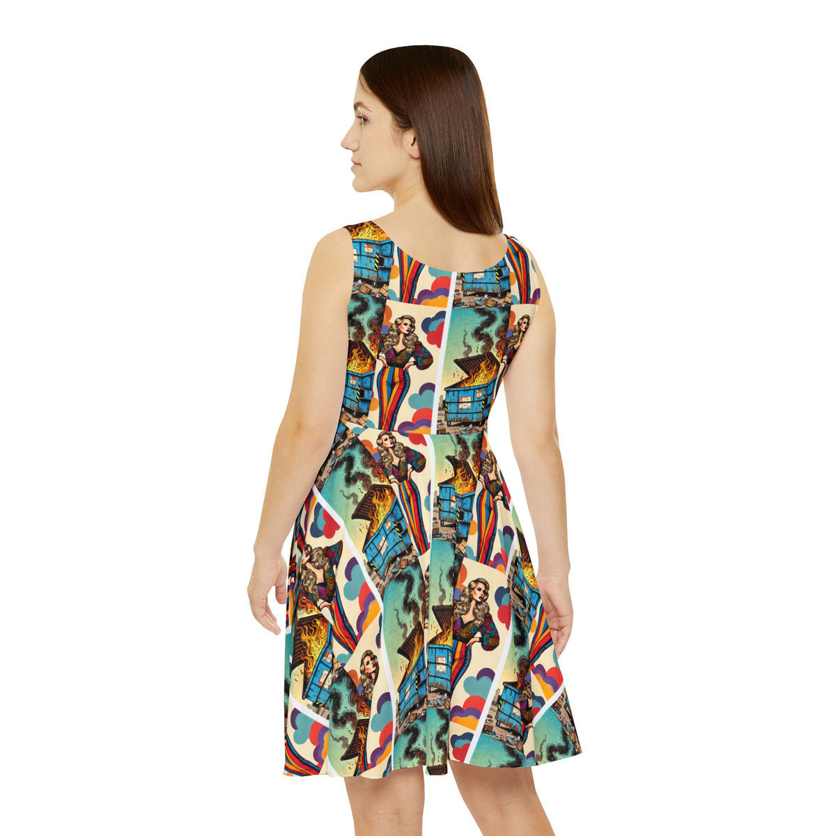 Dumpster Fire Print Womens Skater Dress Funny Sarcastic Gift