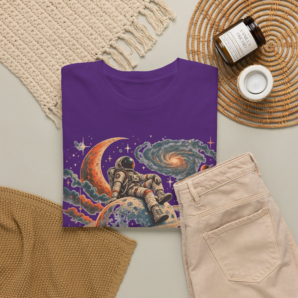 Astronaut on Saturn T-Shirt Chill Astronaut Ringed Planet Galaxy Crescent Moon Tee