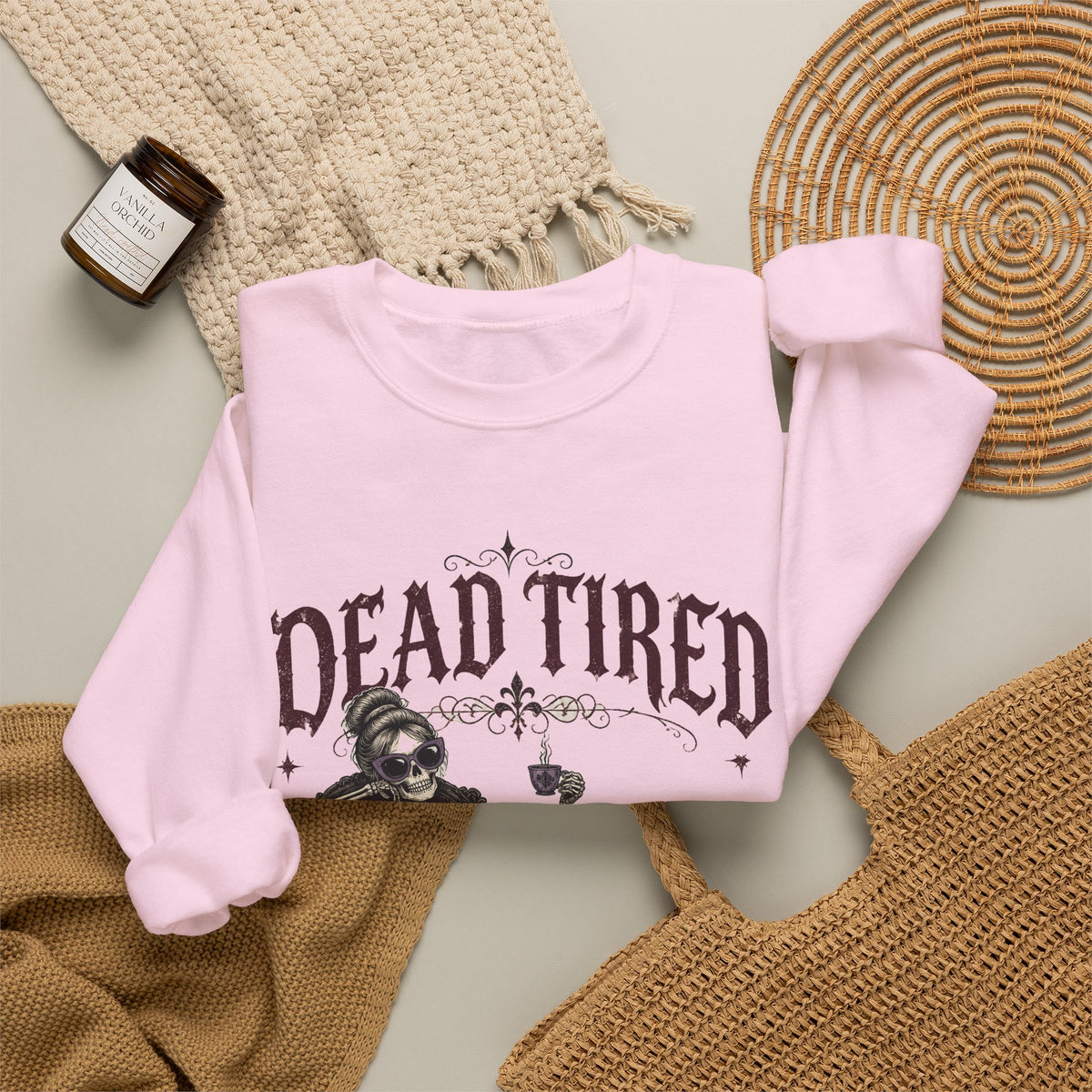 Dead Tired Skeleton Sweatshirt Funny Gothic Fainting Couch