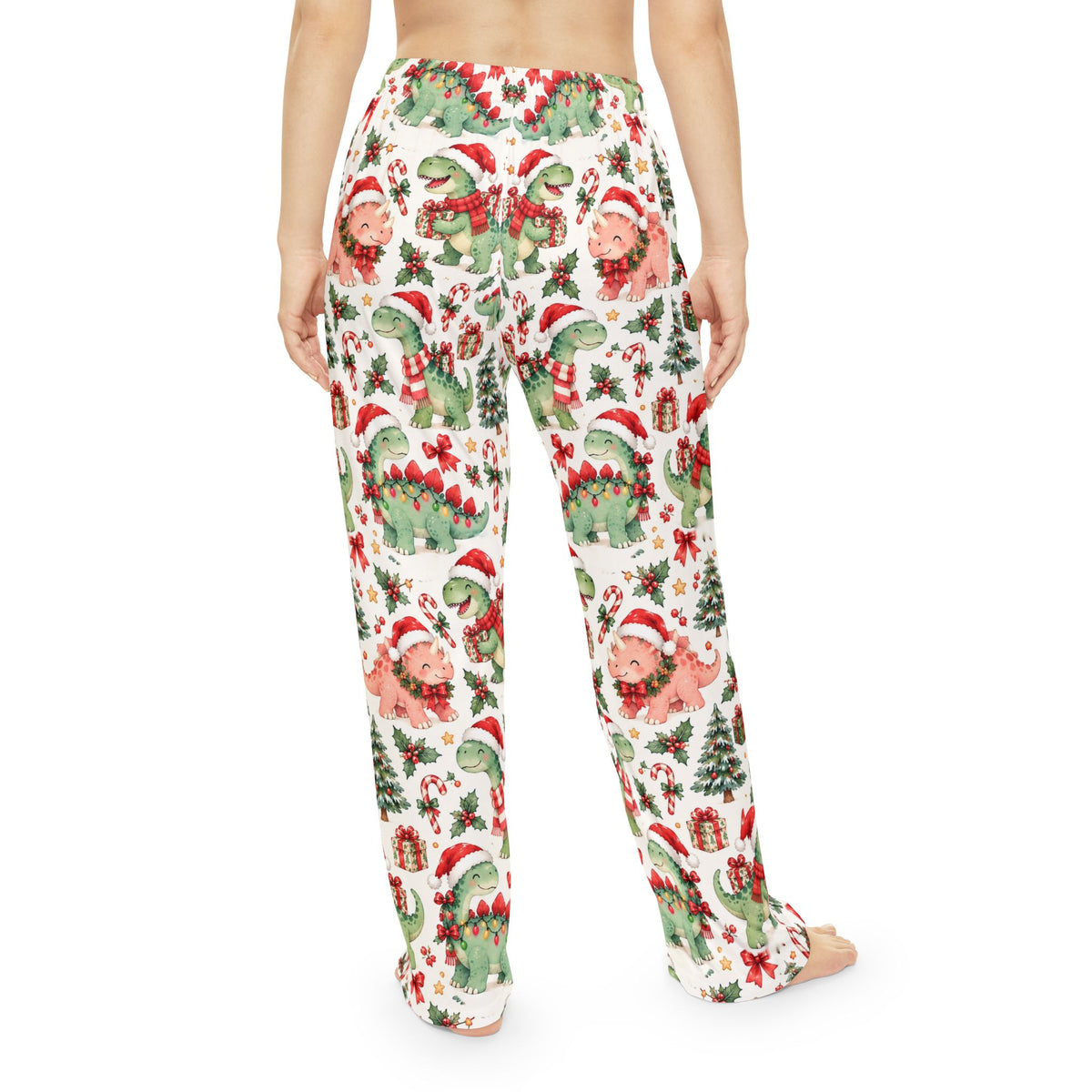 Christmas Dinosaur Pajama Pants Women Santa Dino Holiday Lounge Pants