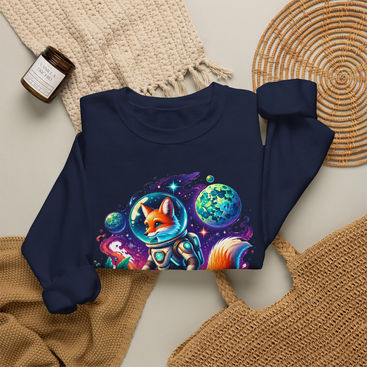 Fox Astronaut Sweatshirt Space Fox Glowing Mushroom Planet Galaxy Crewneck