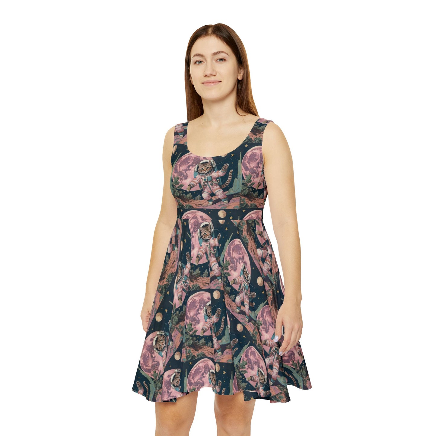 Skater Dress Astronaut Cat Printed Women's Dress