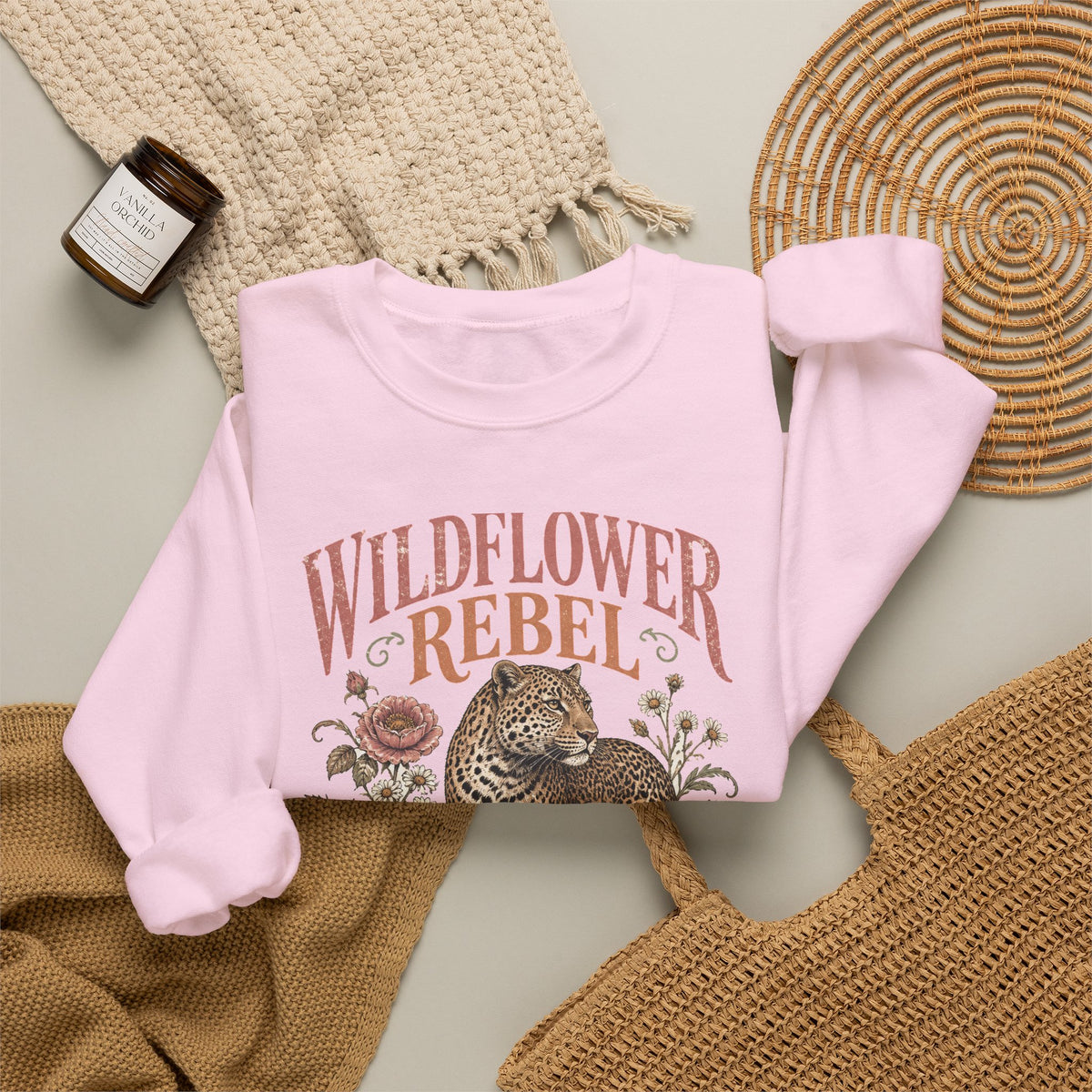 Wildflower Rebel Leopard Sweatshirt Boho Floral Big Cat