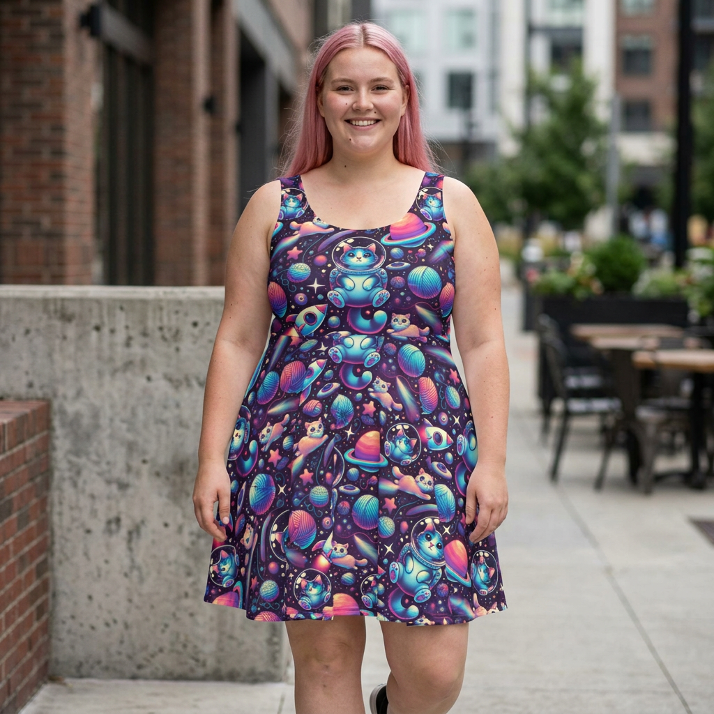 Space cat Women's Skater Dress (AOP)