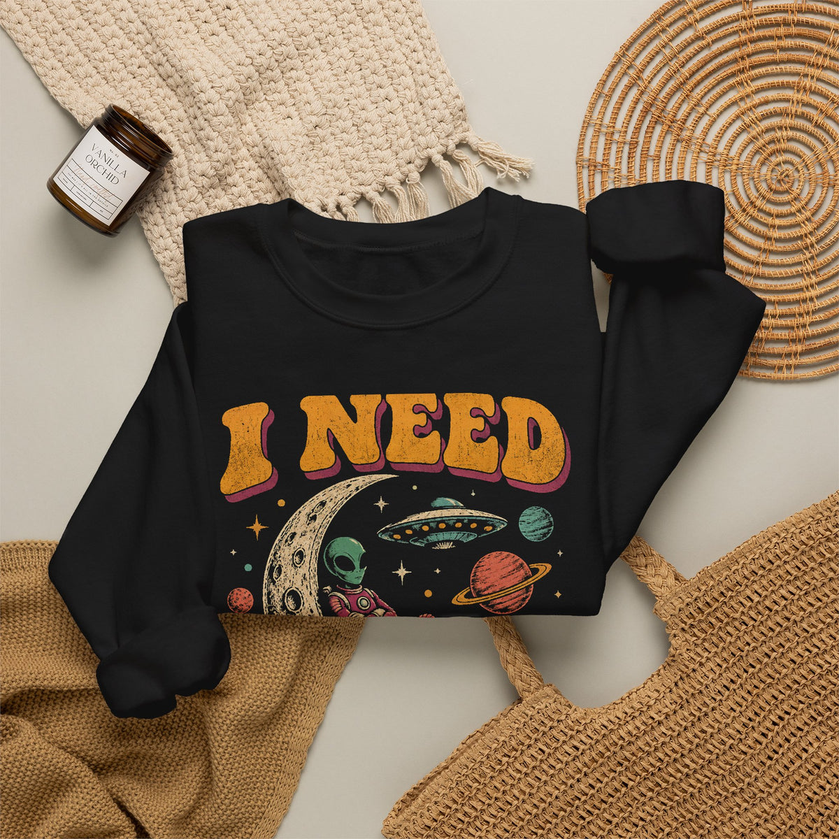 I Need Space Alien Moon Sweatshirt Retro Introvert UFO