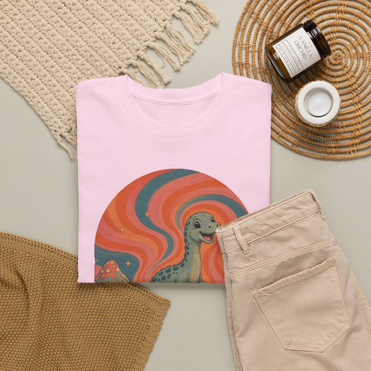 Groovy Brontosaurus T-Shirt Retro 70s Dinosaur Mushrooms Daisies Tee