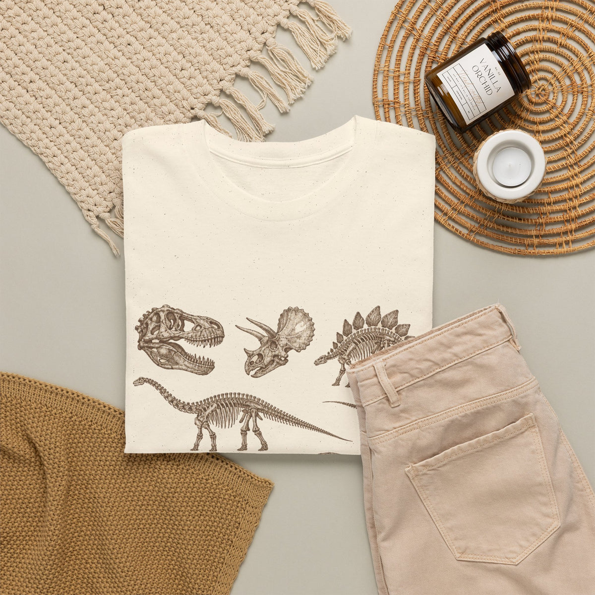 Dinosaur Skeleton Fossils T-Shirt Vintage Paleontology Chart