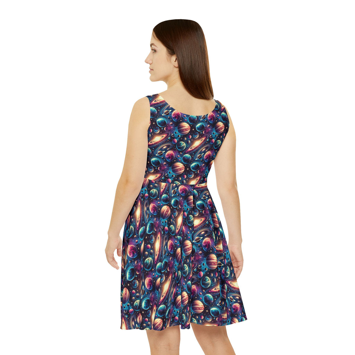 Galaxy Planets Skater Dress Women's Outer Space Print Dress