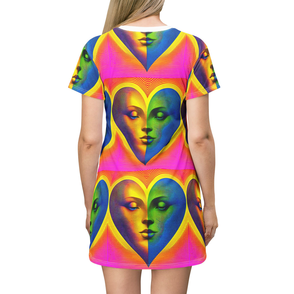 Surreal Heart Faces Pop Art Womens T Shirt Dress Colorful