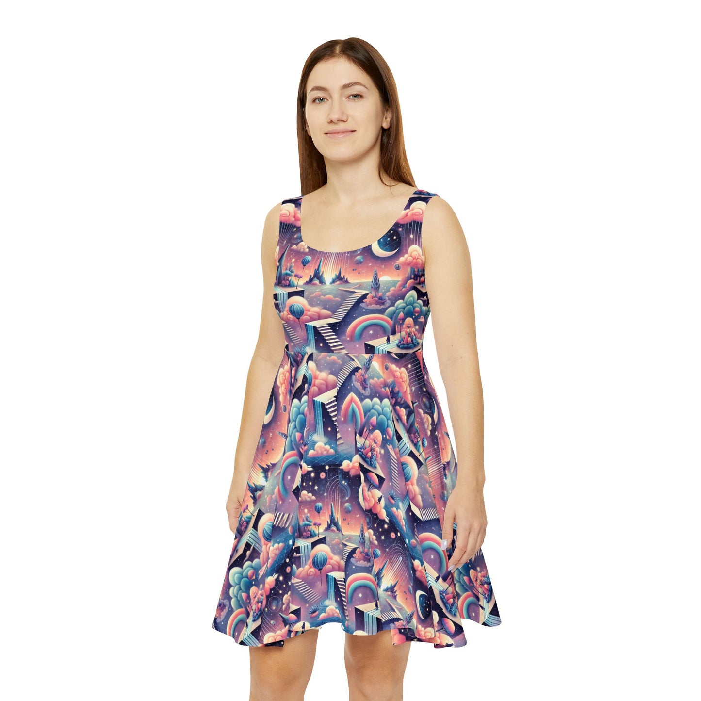 Dreamy Landscape Surreal Skater Dress, Women's Clothing, Unique Artistic Fashion, Ethereal Outfit, Gift for Her, Summer Apparel