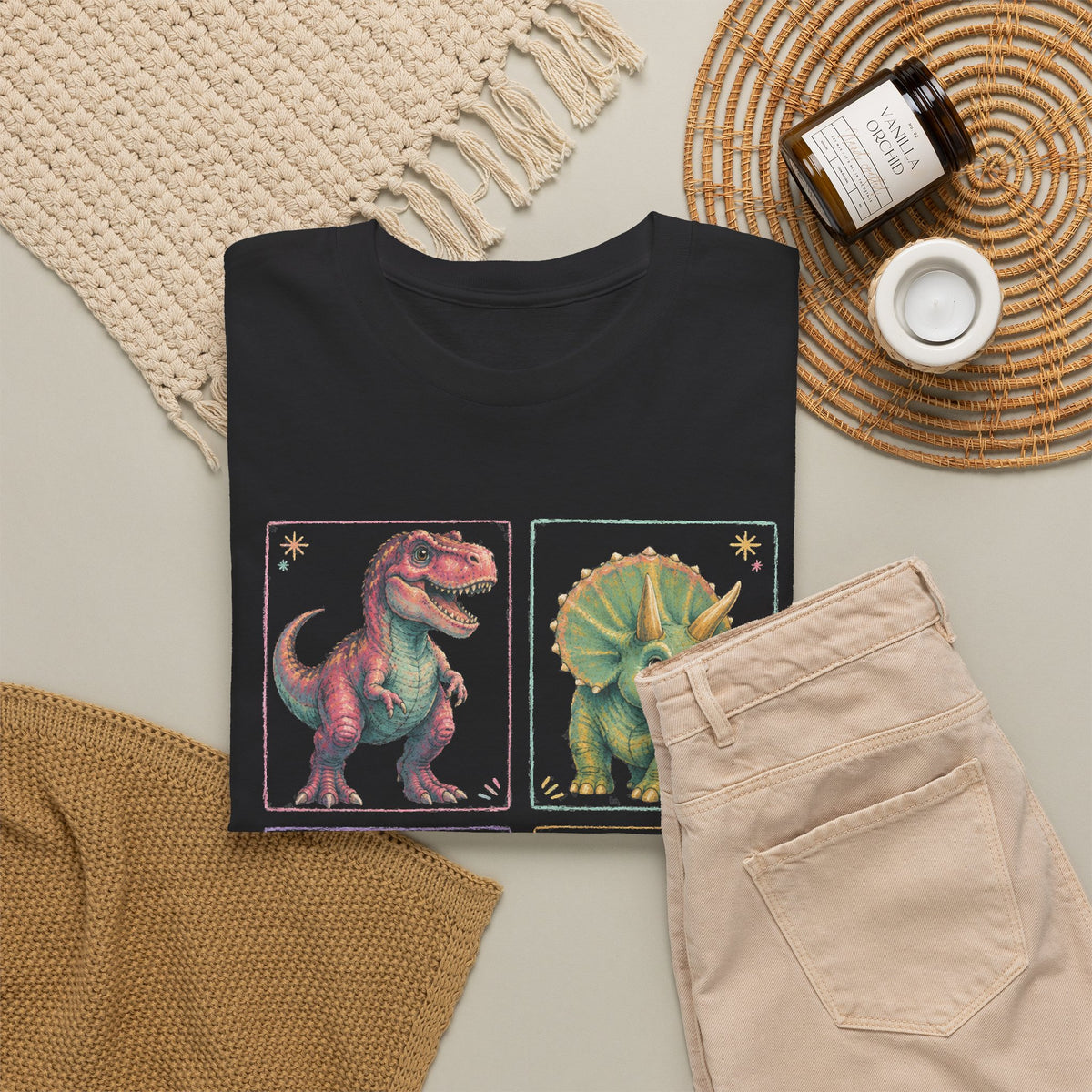 Pastel Dinosaur Grid T-Shirt Cute T-Rex Triceratops Stegosaurus