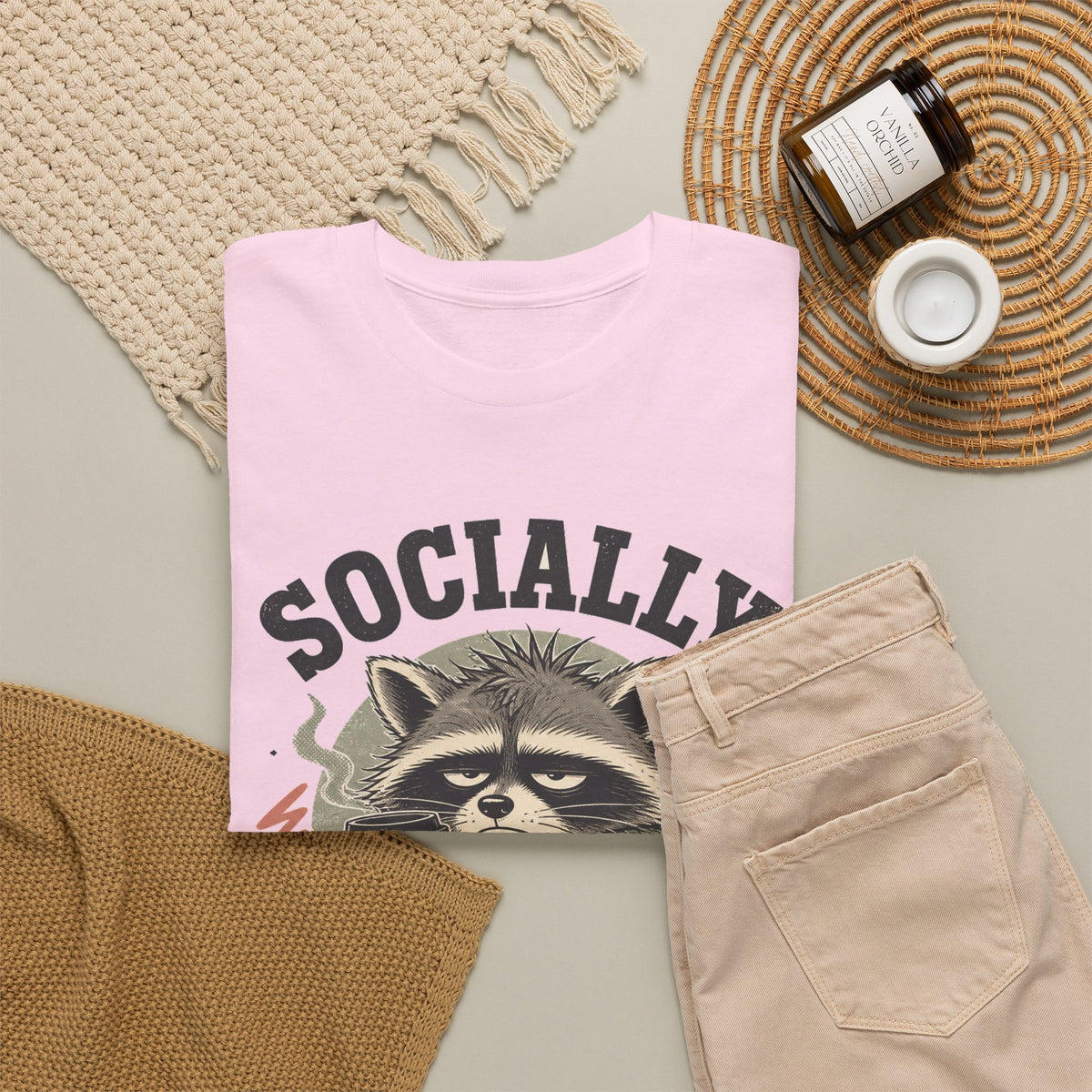 Socially Exhausted Raccoon T-Shirt Funny Introvert Coffee