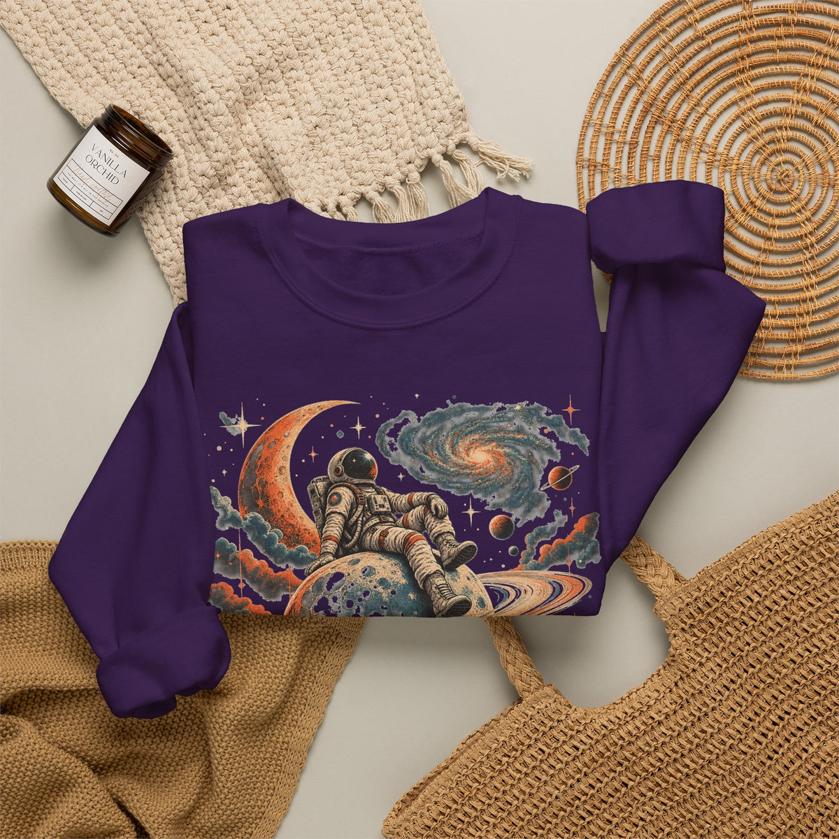 Astronaut on Saturn Sweatshirt Chill Astronaut Ringed Planet Galaxy Crewneck