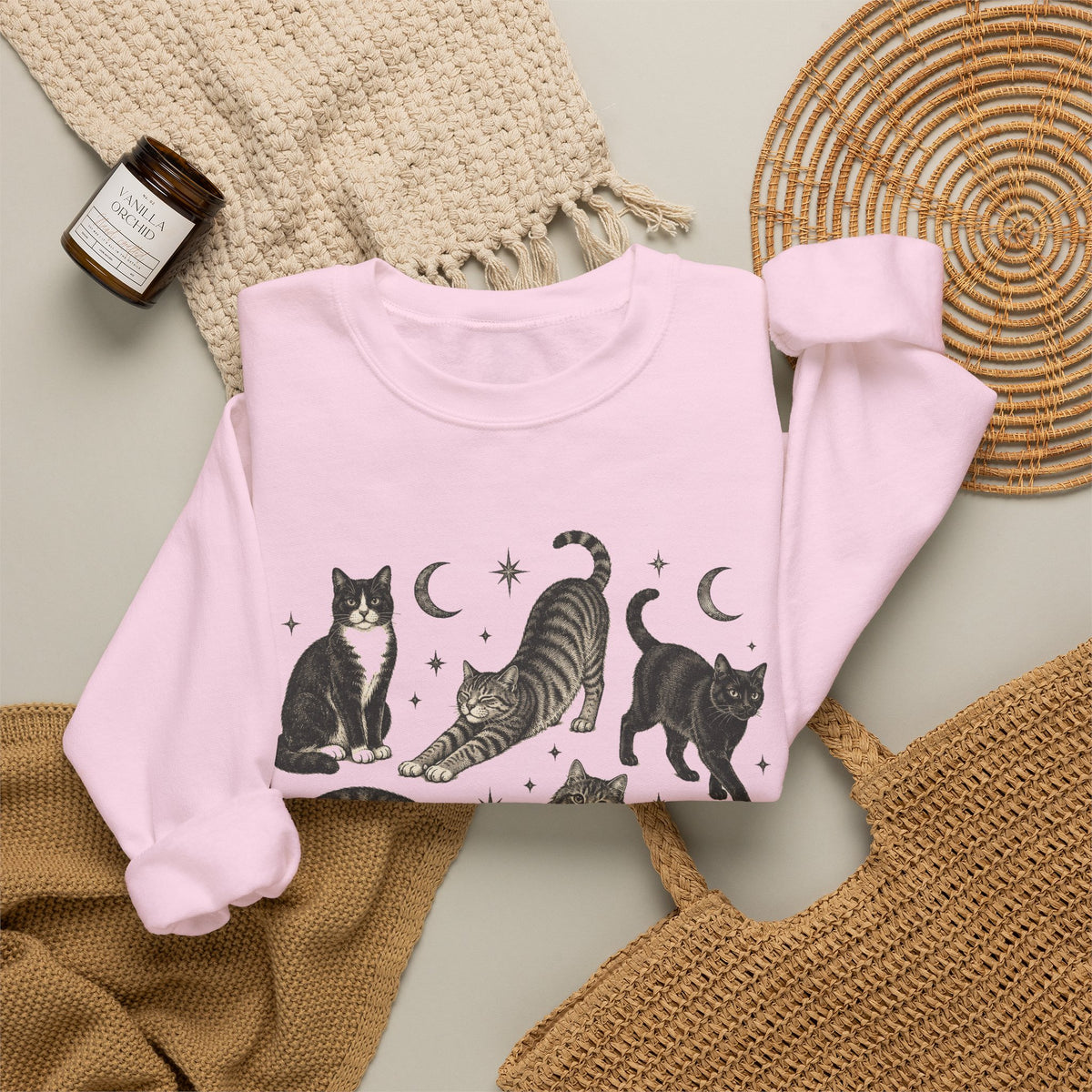 Vintage Cats and Moons Sweatshirt Cute Cat Lover Celestial