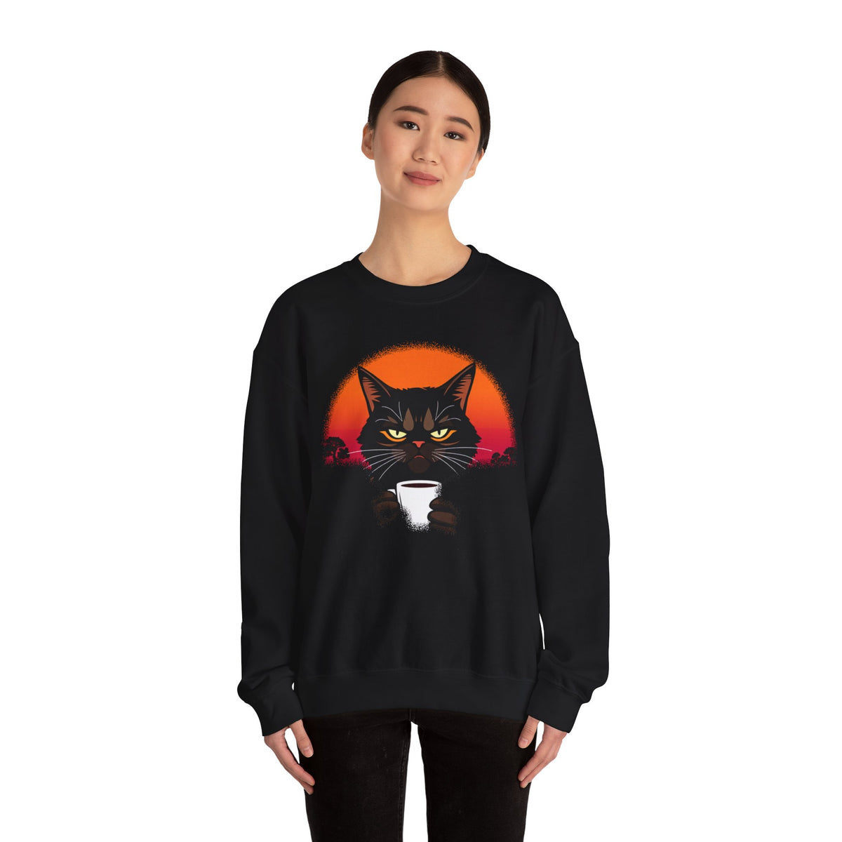 Black Cat Sunset Glow Crewneck Sweatshirt Unisex Graphic Pullover