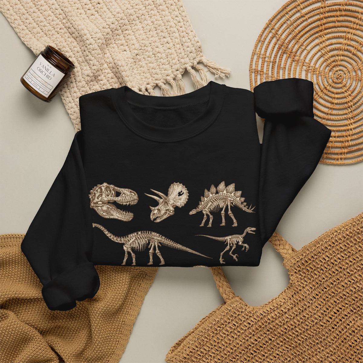 Dinosaur Skeleton Fossils Sweatshirt Vintage Paleontology Chart