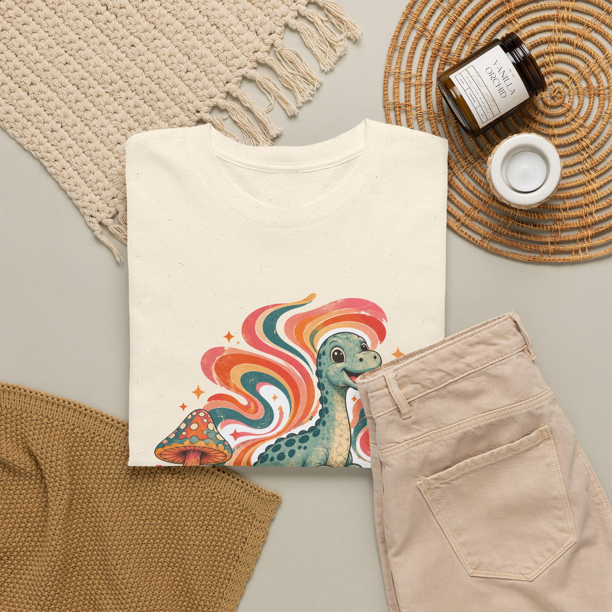Groovy Brontosaurus T-Shirt Retro 70s Dinosaur Mushroom Daisy Tee