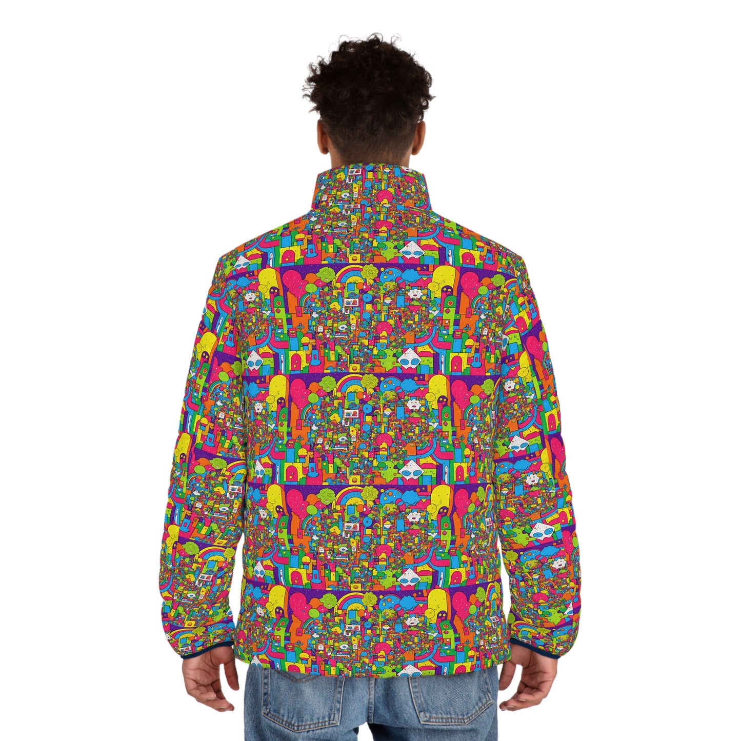 Puffer Jacket - Trippy Colorful Abstract Design