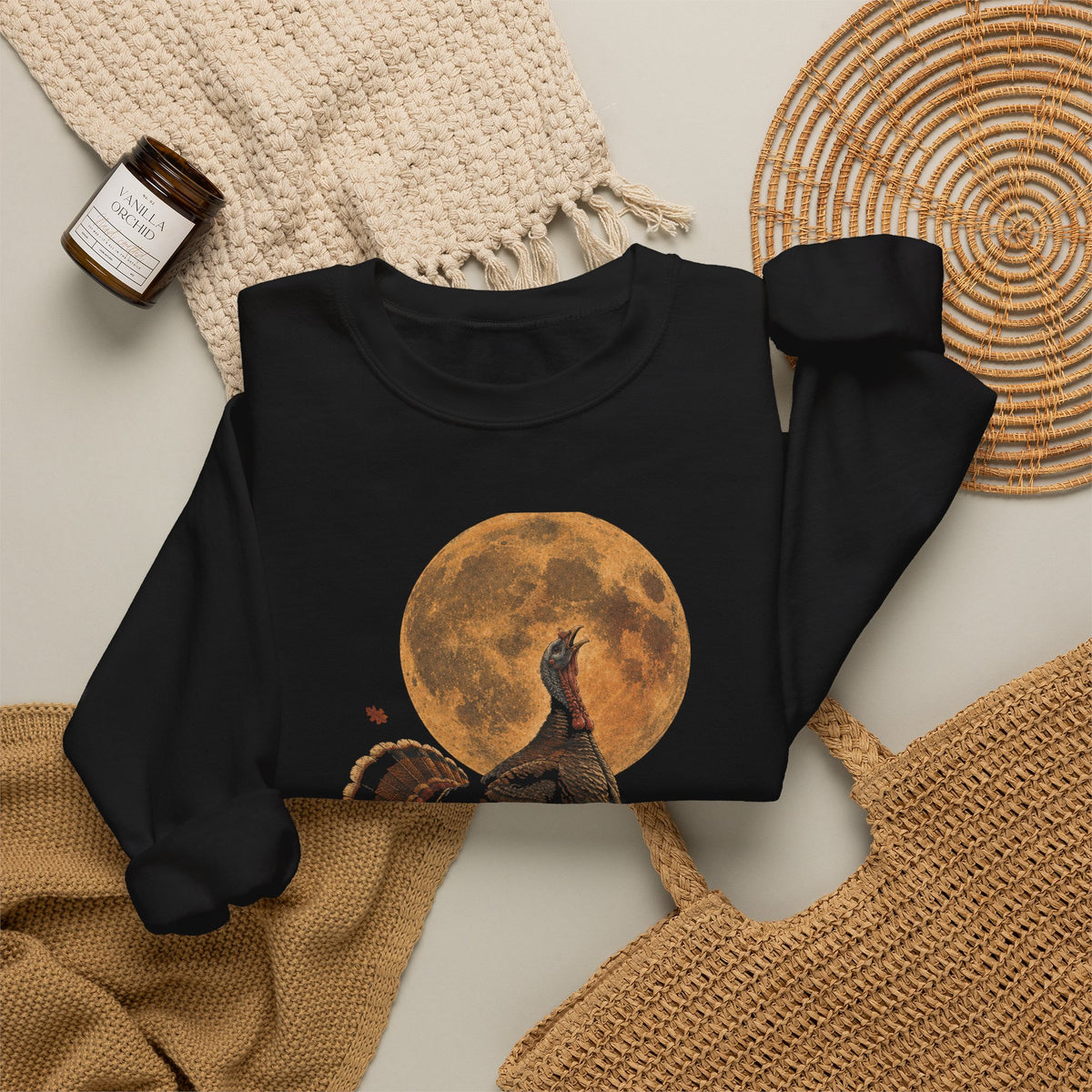 Howling Turkey Full Moon Sweatshirt Funny Thanksgiving Halloween
