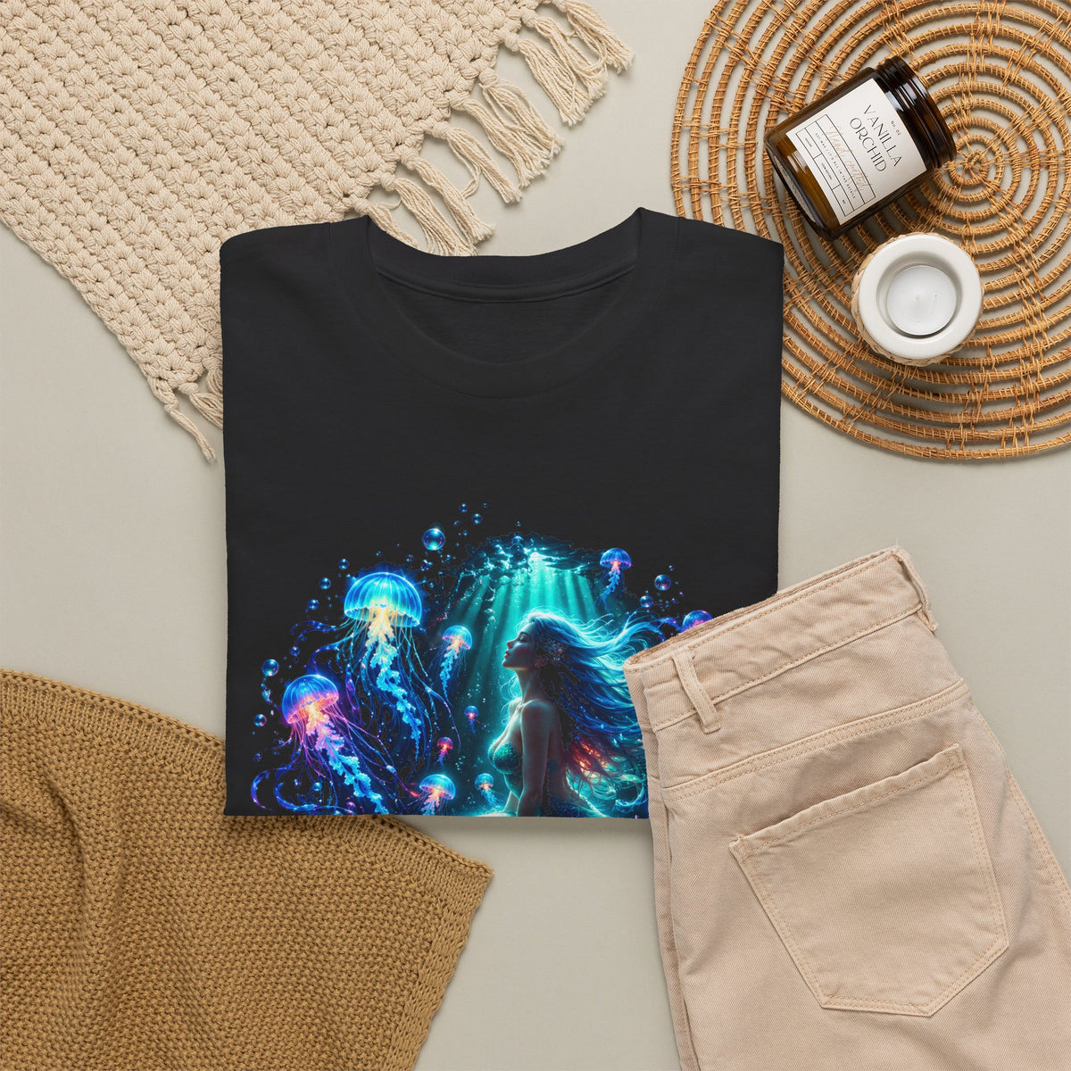 Glowing Jellyfish Mermaid T-Shirt Bioluminescent Ocean Fantasy Mermaid Tee