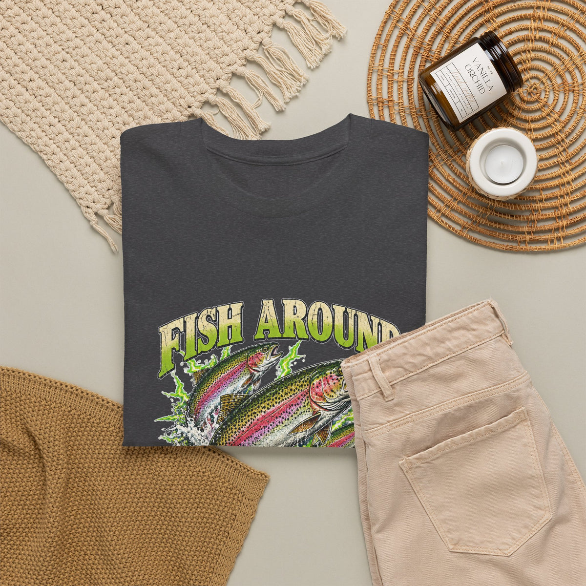 Fish Around and Find Trout T-Shirt Funny Fishing Graphic Tee Rainbow Trout