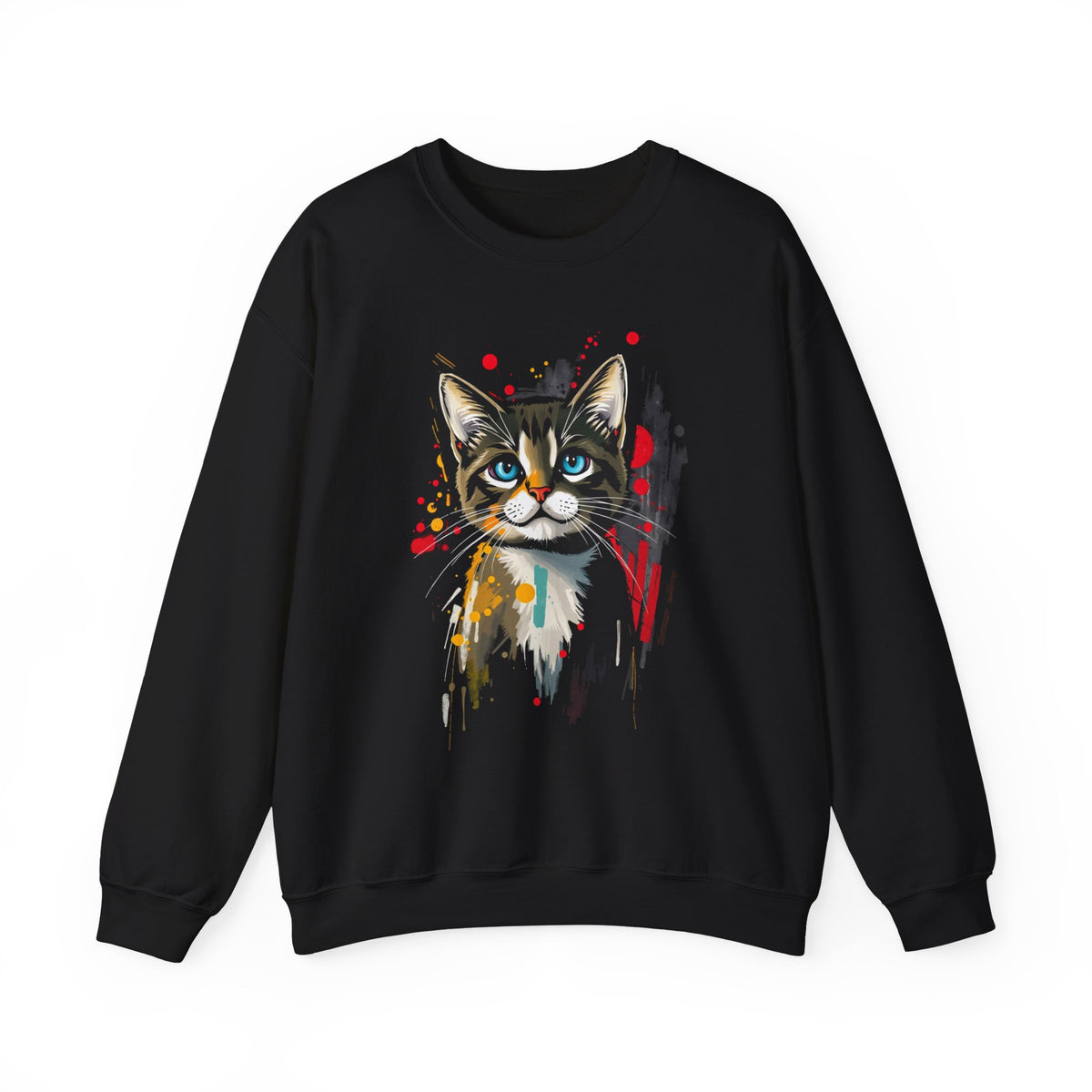 Splatter Paint Tabby Cat Crewneck Sweatshirt Unisex Graphic Pullover