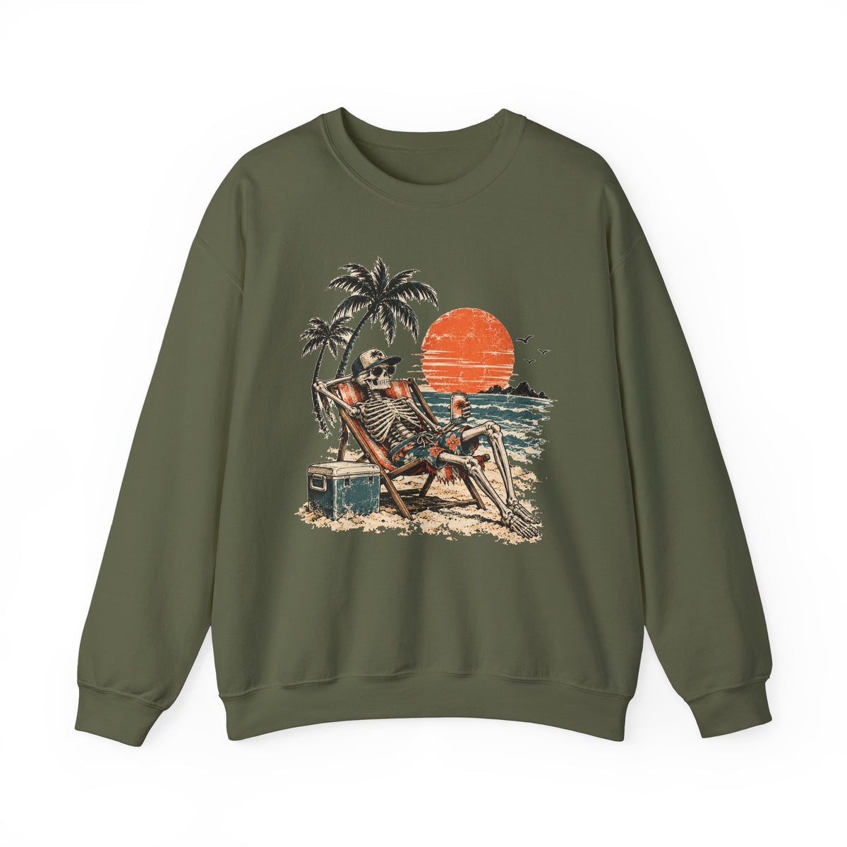 Beach Skeleton Sunset Sweatshirt Palm Trees Vacation Mode Skeleton Crewneck