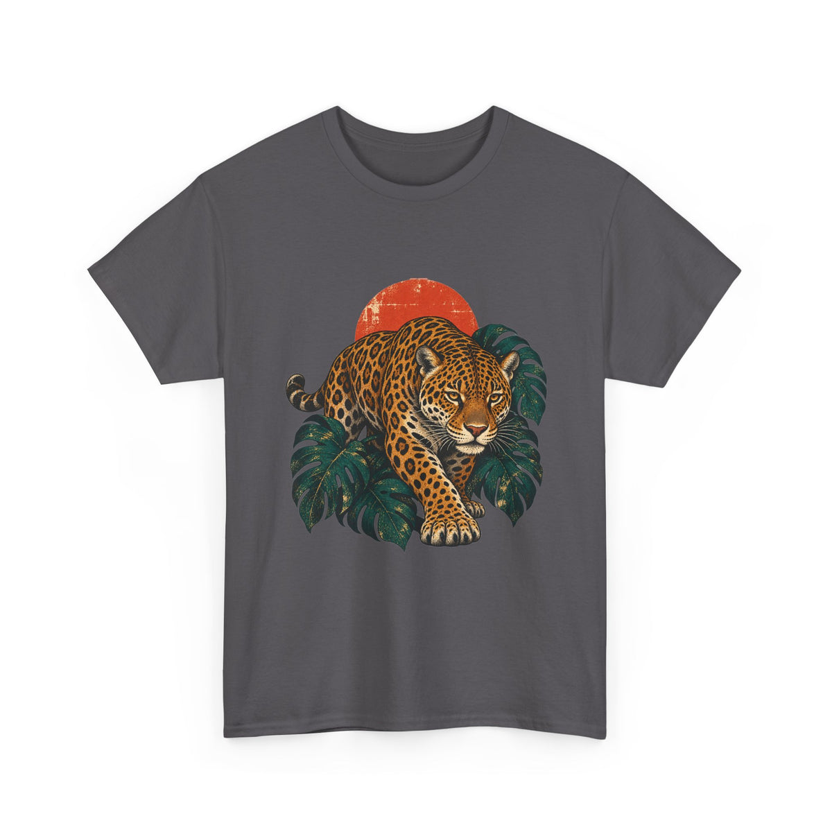 Jaguar Monstera Sun T-Shirt Jungle Cat Tropical Leaves Tee