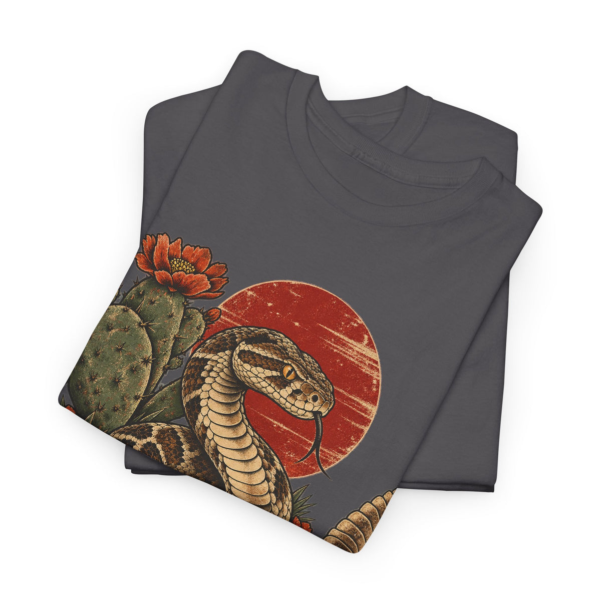 Desert Rattlesnake Cactus T-Shirt Red Sun Western Snake Tee