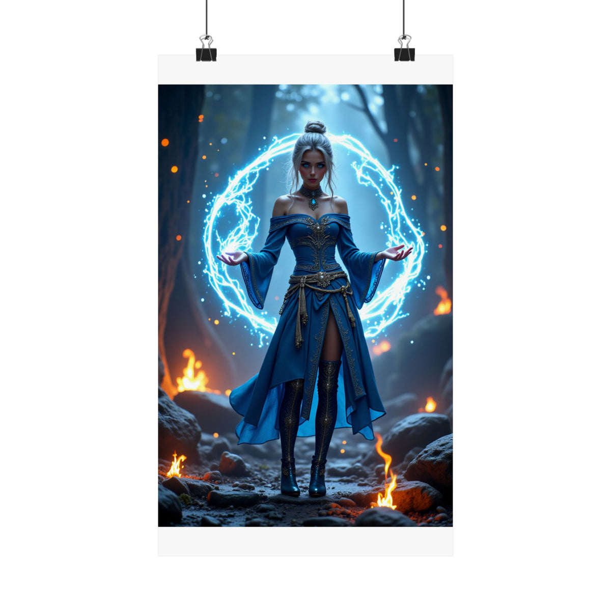 Mystic Sorceress Blue Magic Poster Matte Vertical Wall Art