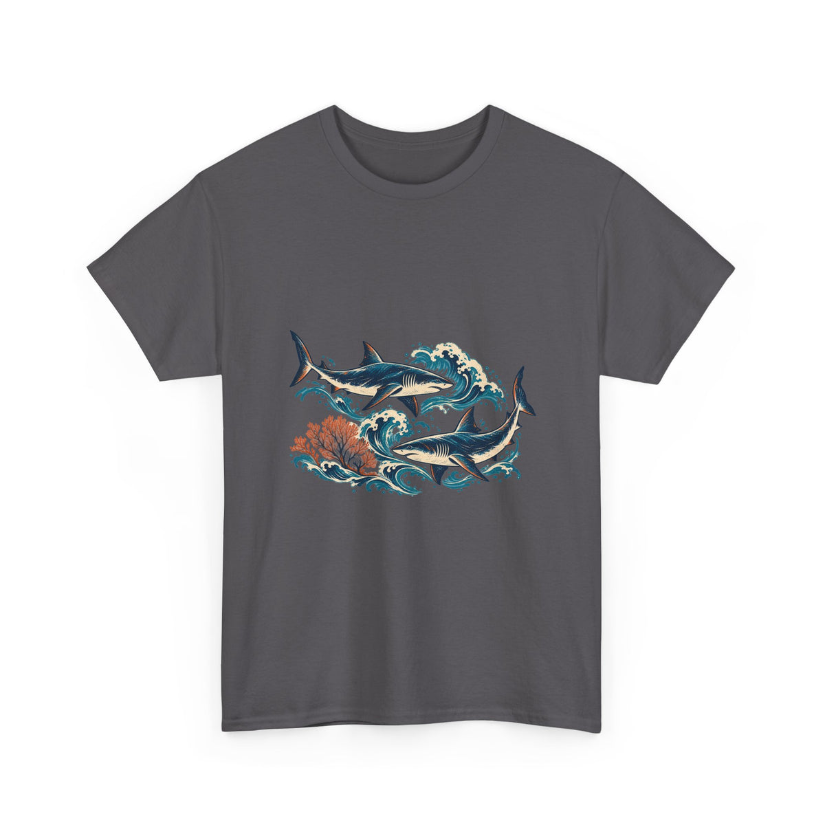 Great White Sharks Ukiyo Wave Tee Japanese Woodblock Shark Ocean Coral Shirt
