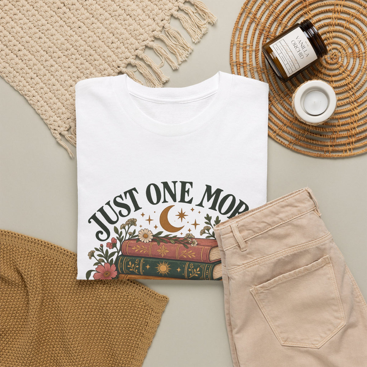 Just One More Chapter Book Lover T-Shirt Floral Stacked Books Reading Tee