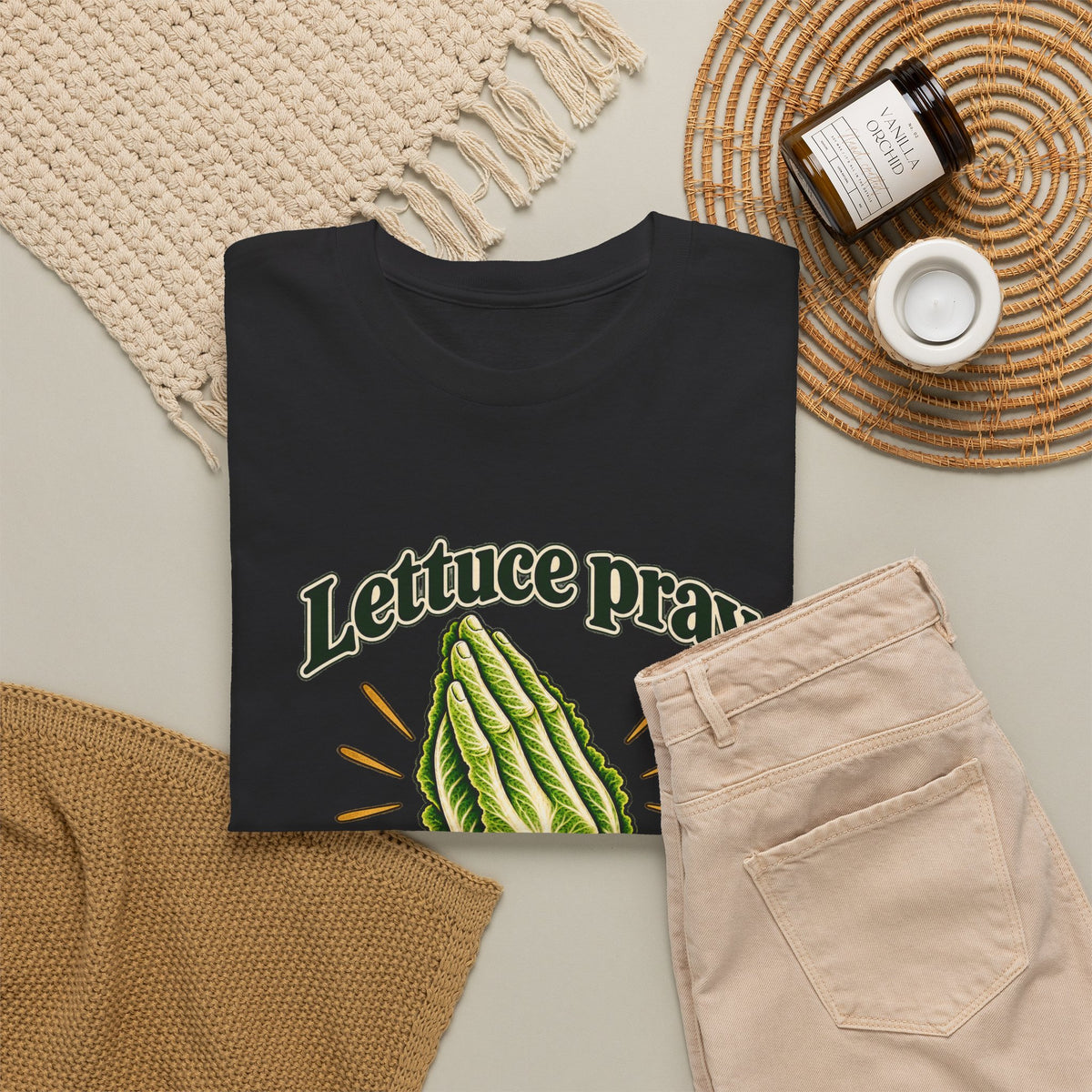 Lettuce Pray For One Another T-Shirt Funny Vegetable Pun Praying Hands Tee