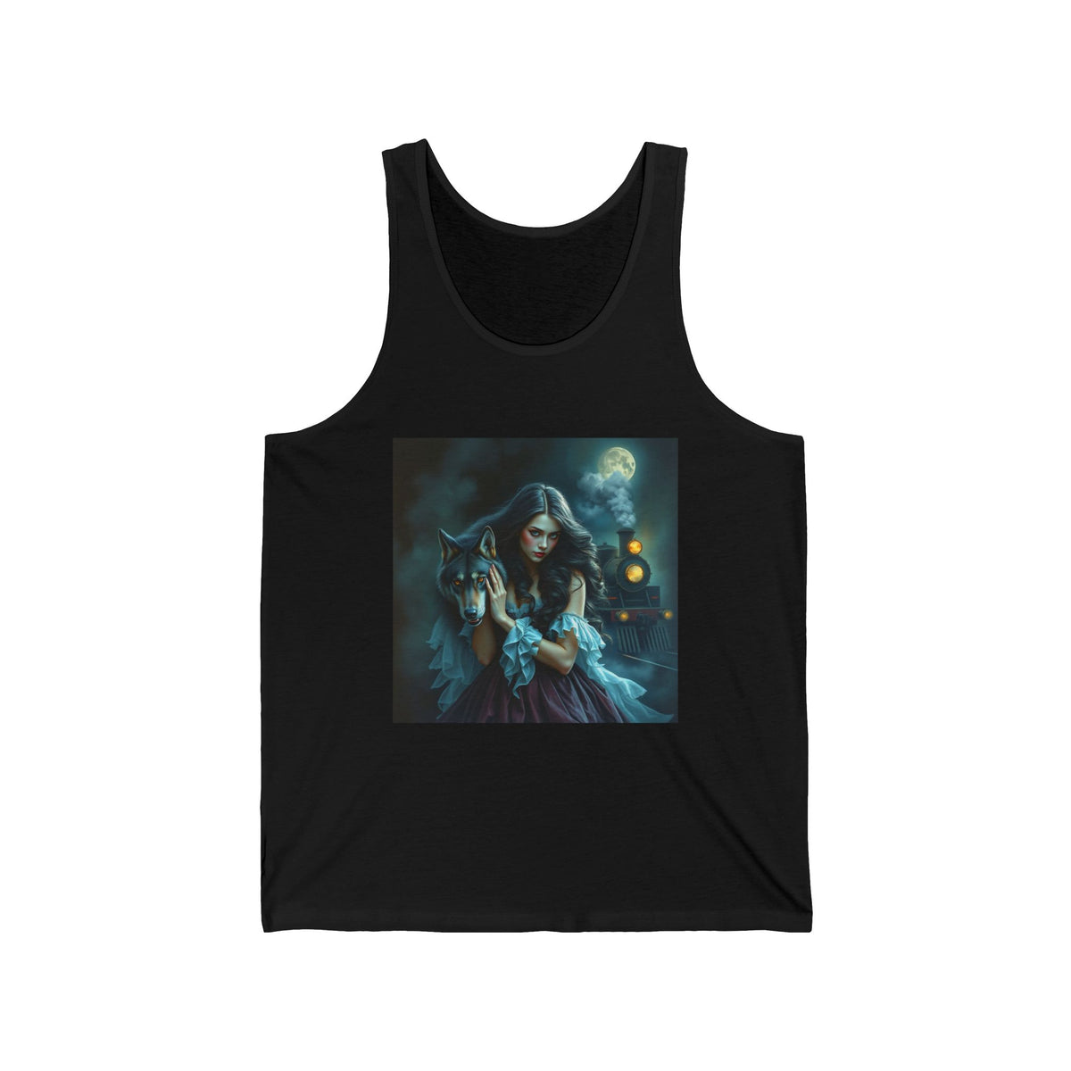 Gothic Woman and Wolf Moon Graphic Tank Top Unisex Jersey Tank