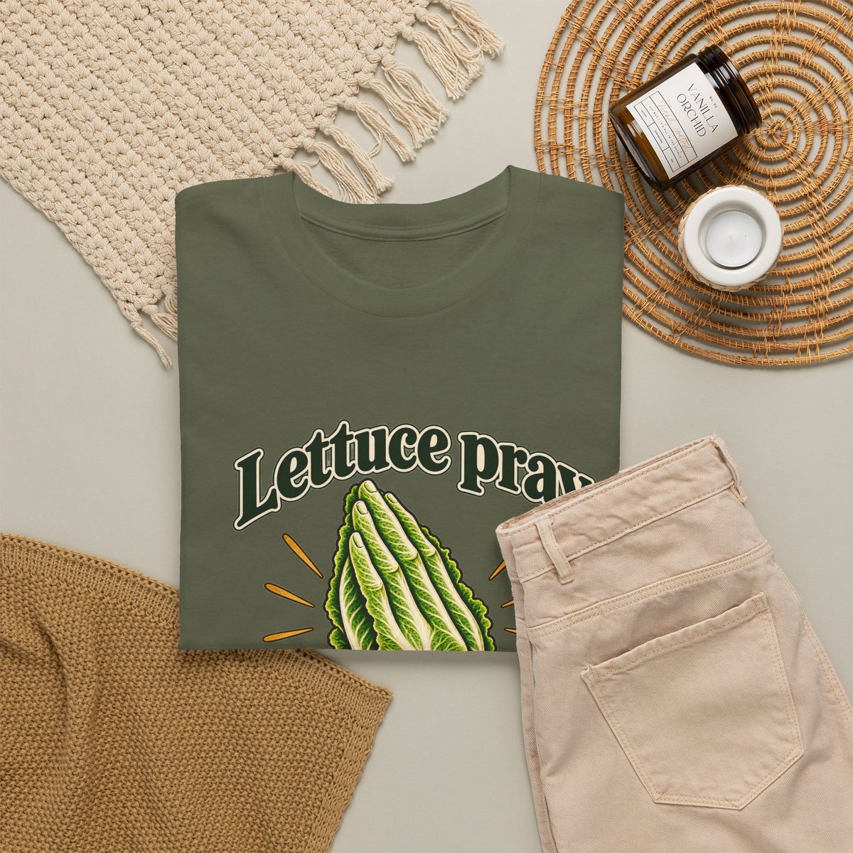 Lettuce Pray For One Another T-Shirt Funny Vegetable Pun Praying Hands Tee