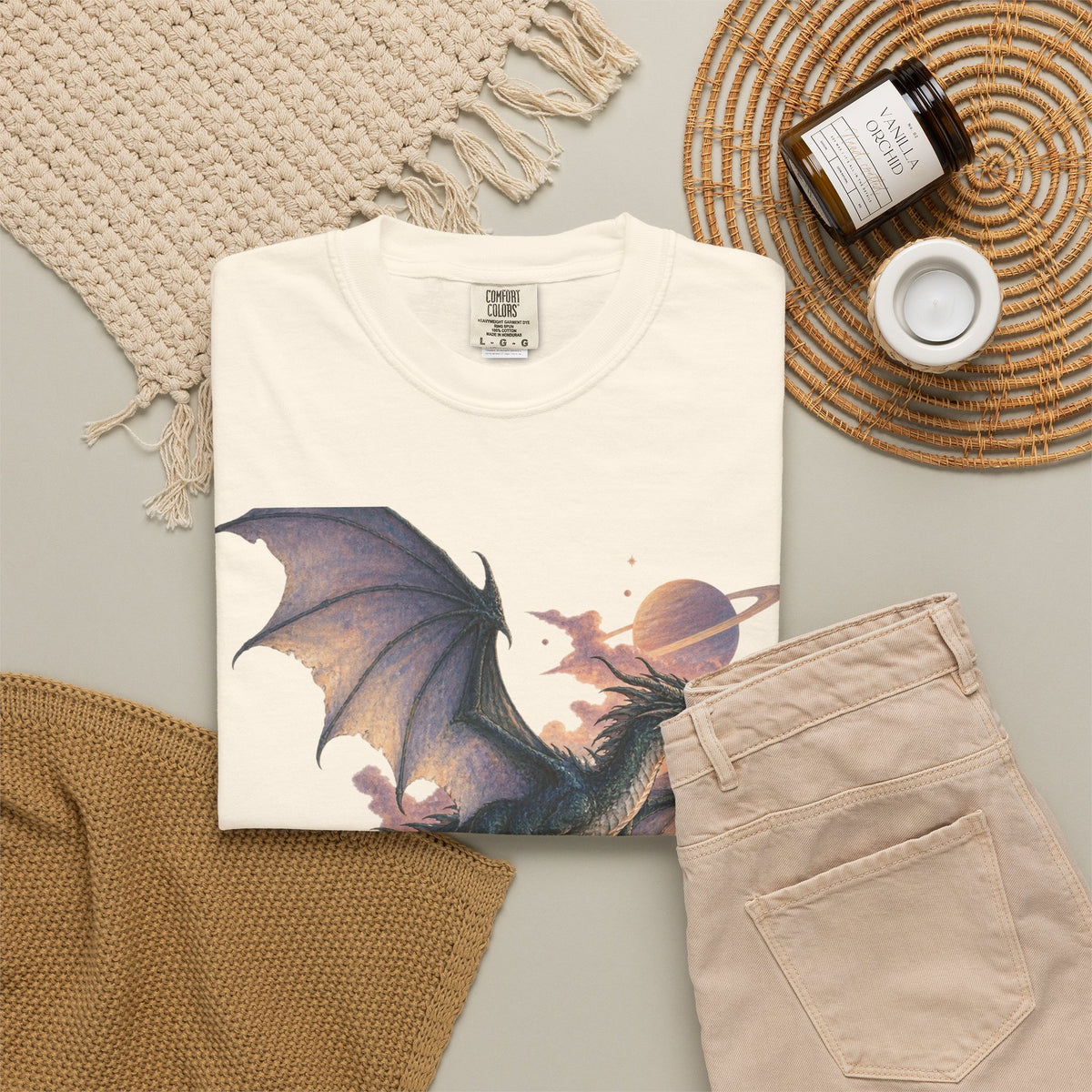 Celestial Dragon Over Forest Tee Fantasy Ringed Planet Mountain Shirt