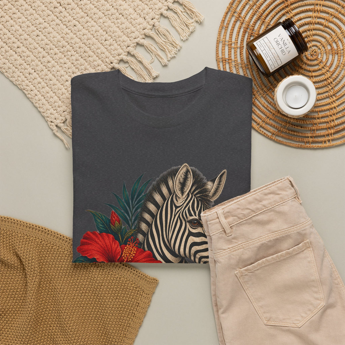 Zebra Hibiscus Tropical T-Shirt Safari Floral Animal Tee