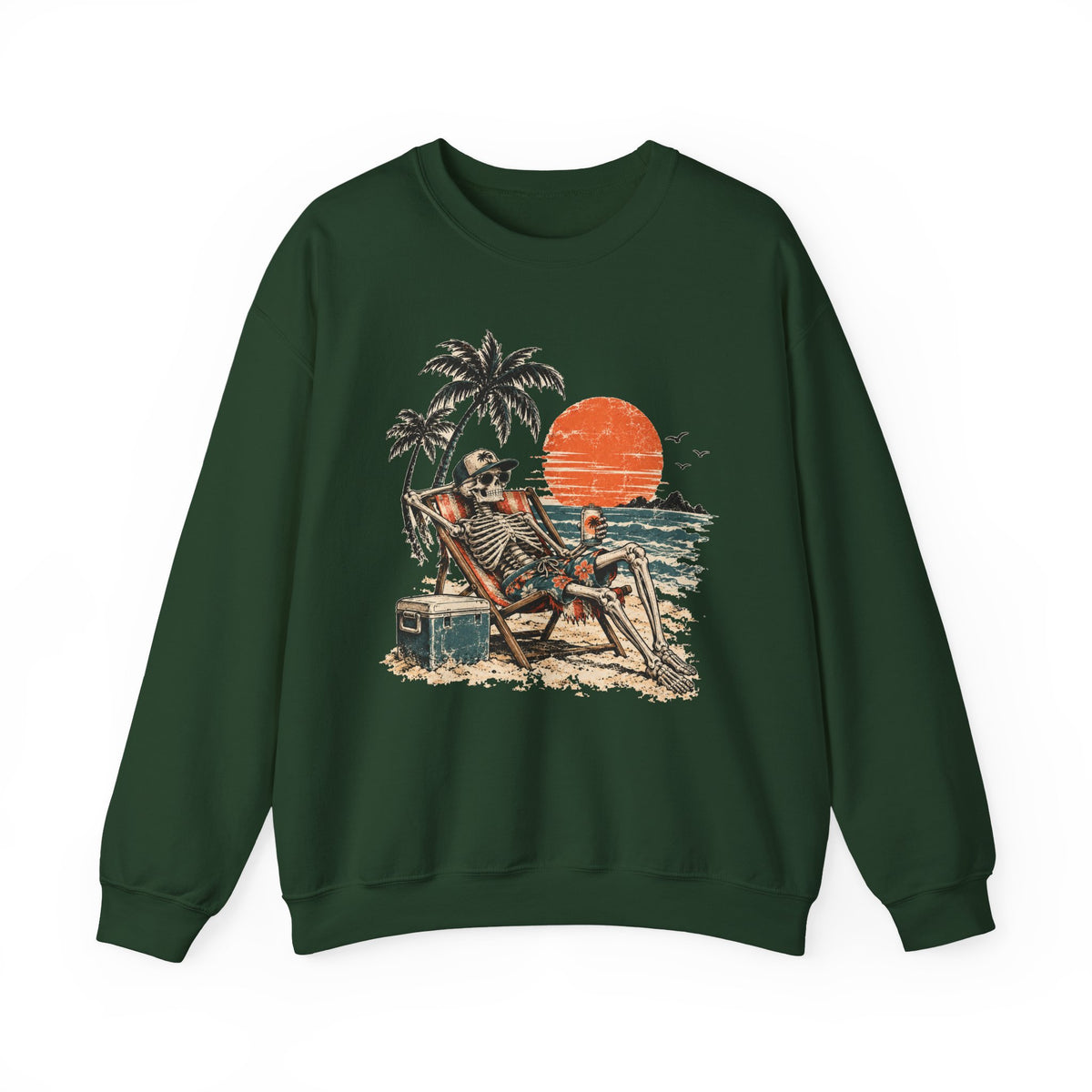 Beach Skeleton Sunset Sweatshirt Palm Trees Vacation Mode Skeleton Crewneck