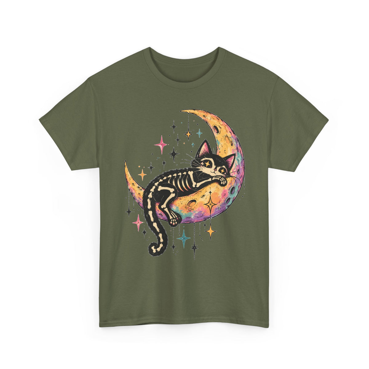 Skeleton Cat Moon T-Shirt Pastel Goth Crescent Moon Black Cat Tee Unisex