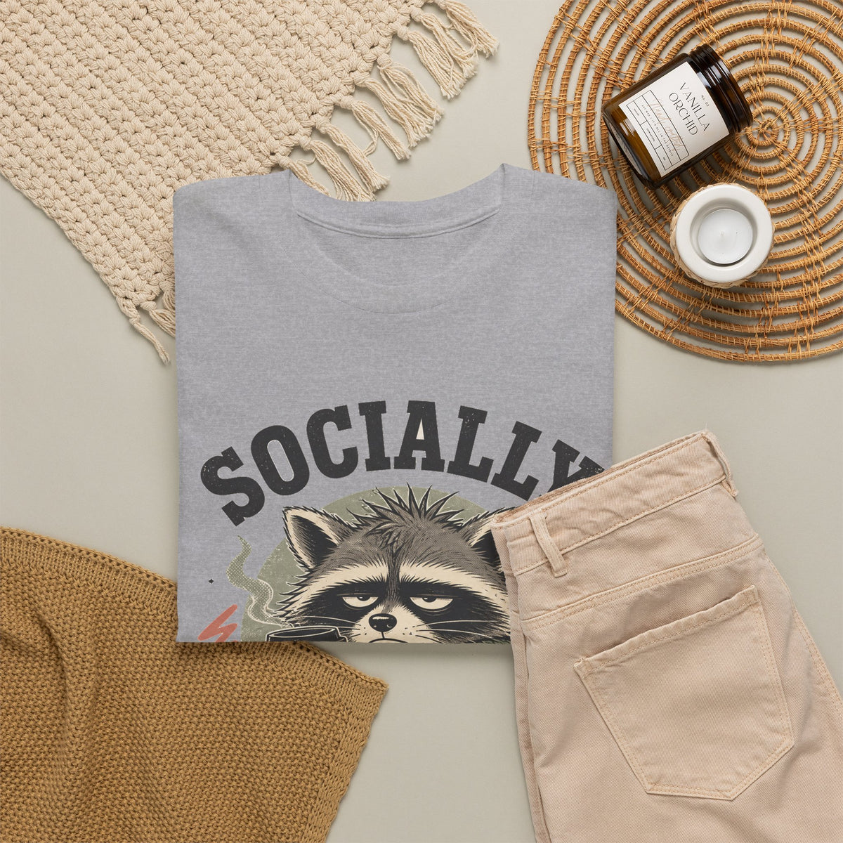 Socially Exhausted Raccoon T-Shirt Funny Introvert Coffee