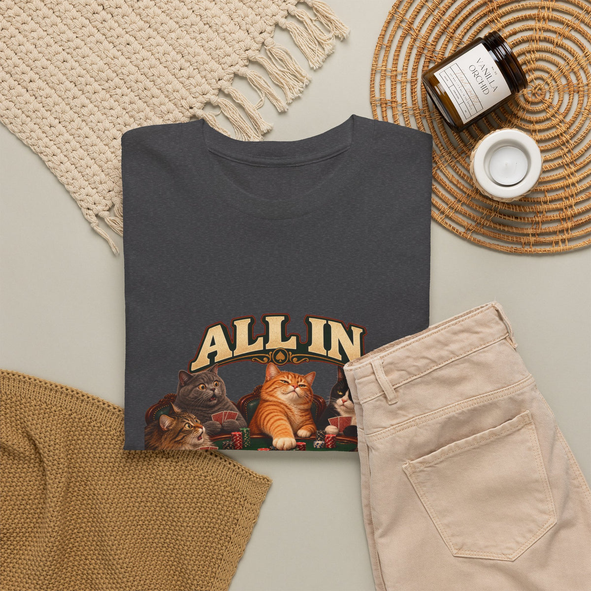 All In No Thoughts T-Shirt Funny Poker Cats Gambling Cat Tee
