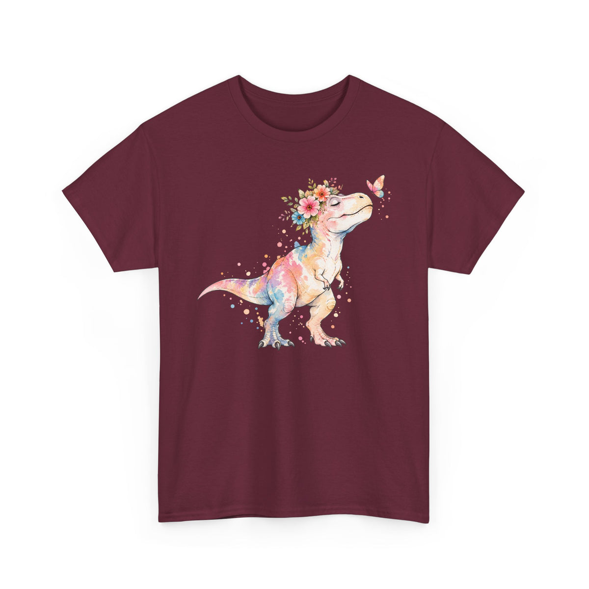 Watercolor T-Rex T-Shirt, Pastel Dinosaur Flower Crown Butterfly Graphic Tee Unisex Cute Dino Shirt
