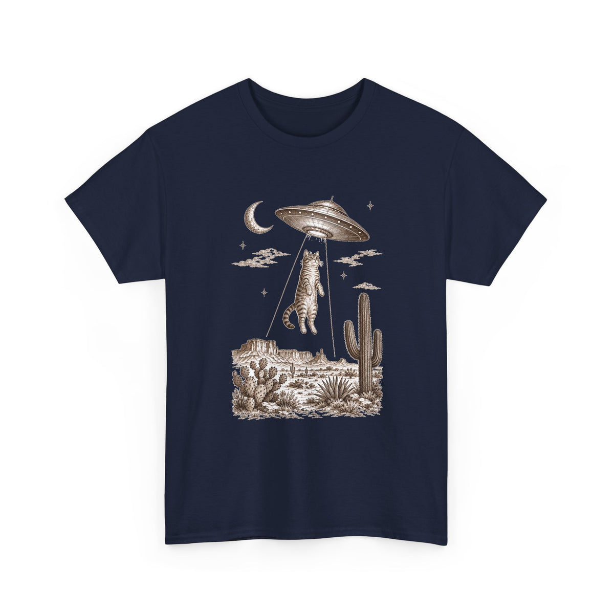 UFO Cat Abduction T-Shirt Sepia Desert Tabby Alien Beam Tee