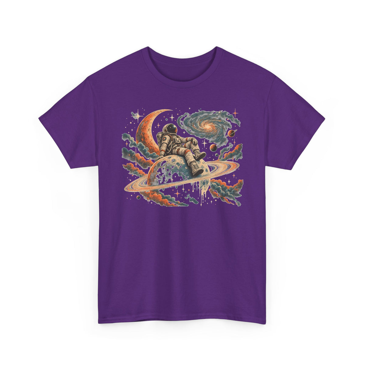 Astronaut on Saturn T-Shirt Chill Astronaut Ringed Planet Galaxy Crescent Moon Tee