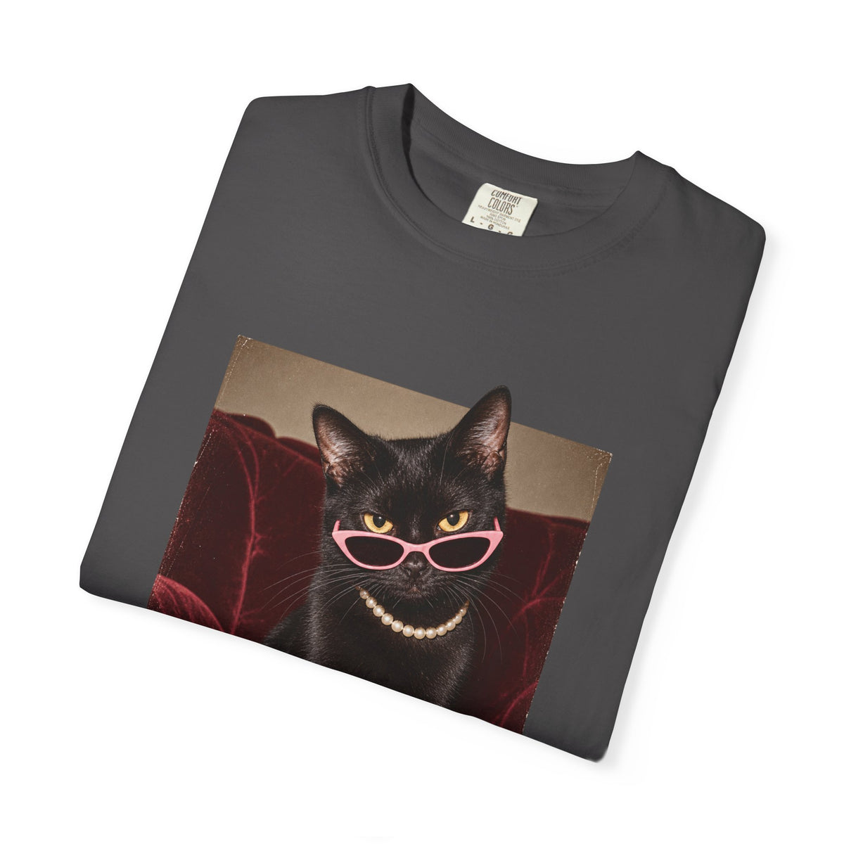 Respectfully What the Fluff Funny Cat Tee Black Cat Sunglasses Pearls Shirt