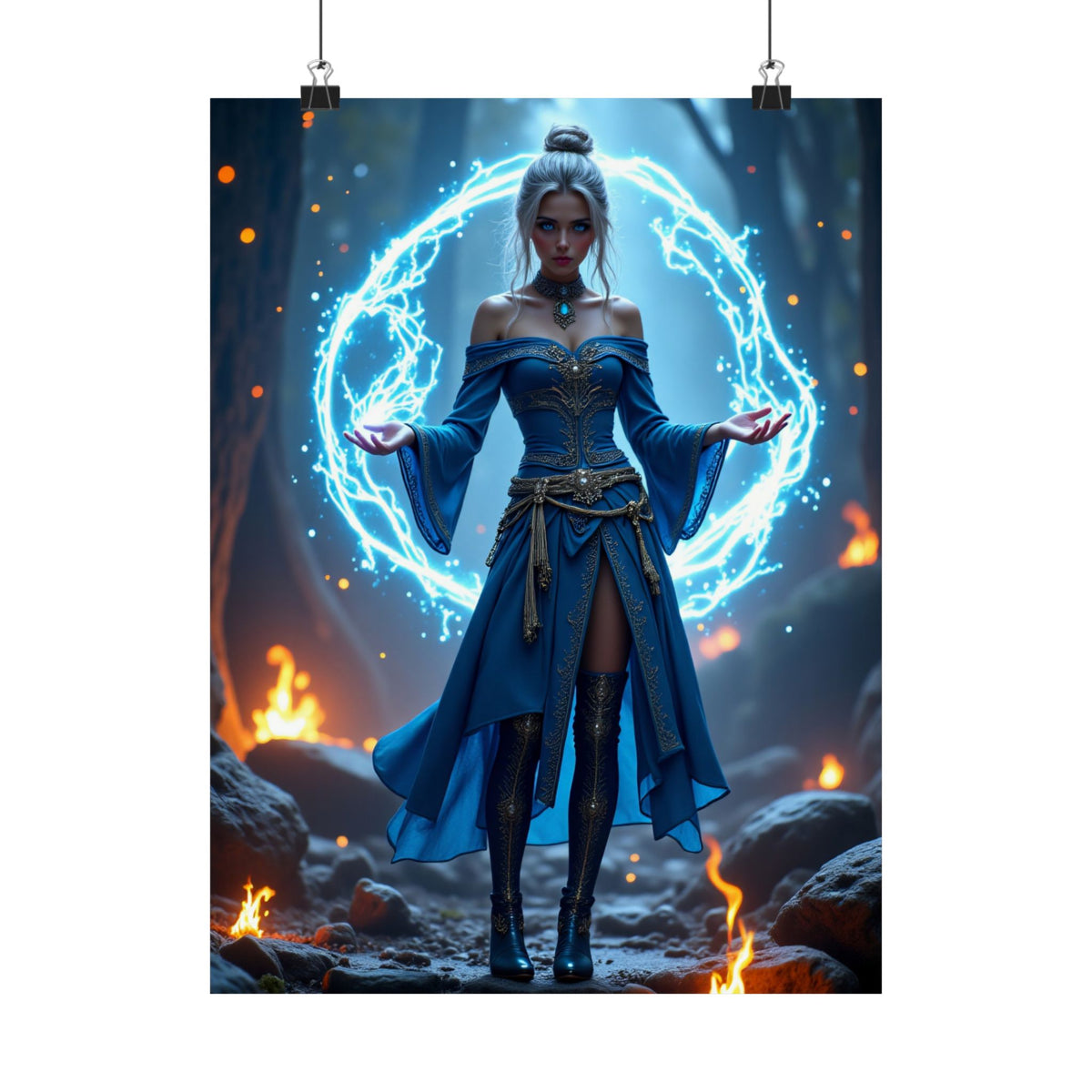 Mystic Sorceress Blue Magic Poster Matte Vertical Wall Art