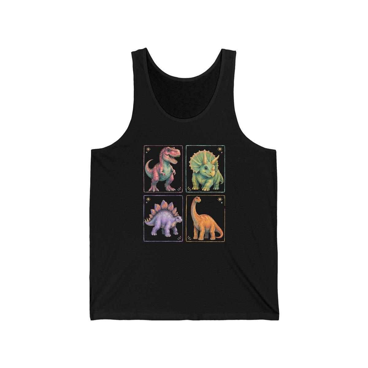 Pastel Dinosaur Grid Tank Top Cute T-Rex Triceratops Stegosaurus