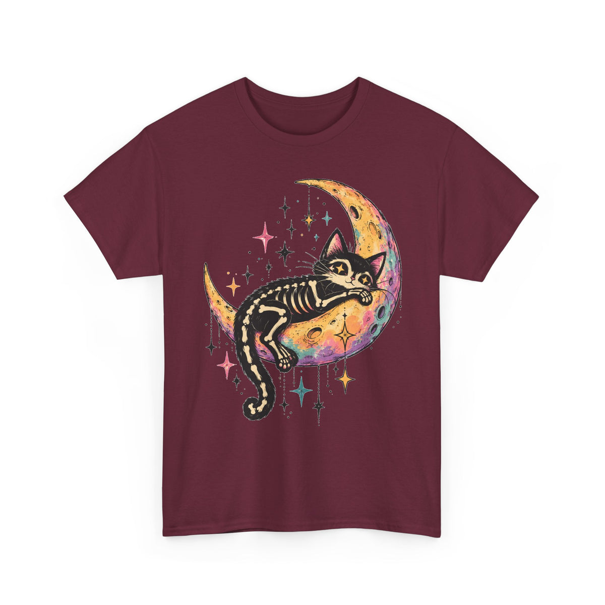 Skeleton Cat Moon T-Shirt Pastel Goth Crescent Moon Black Cat Tee Unisex