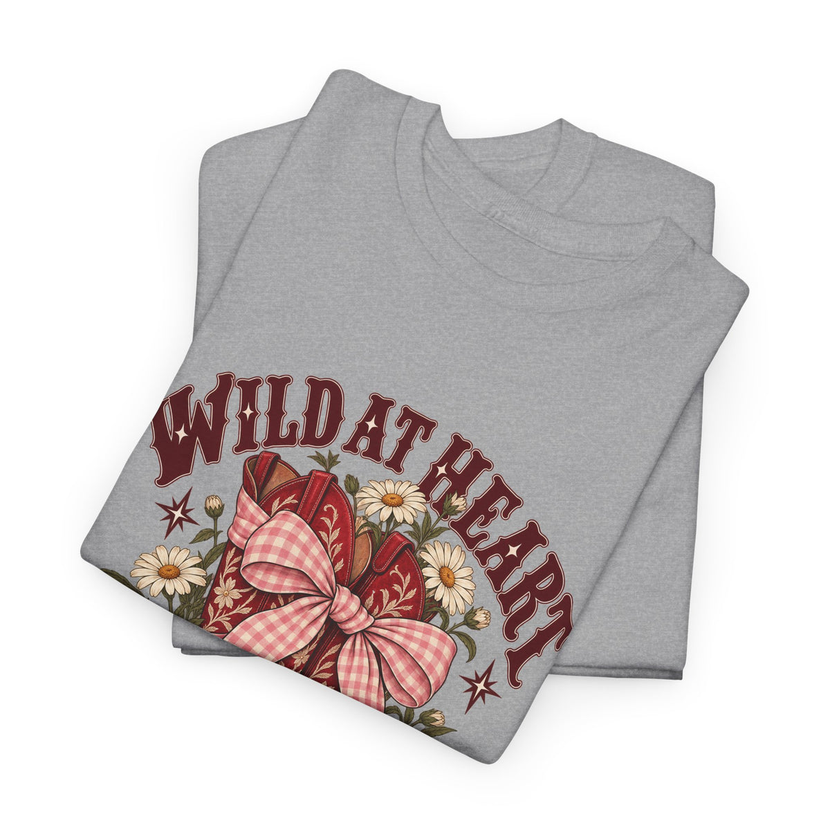 Wild at Heart Cowboy Boots T-Shirt Western Floral Gingham Country Tee