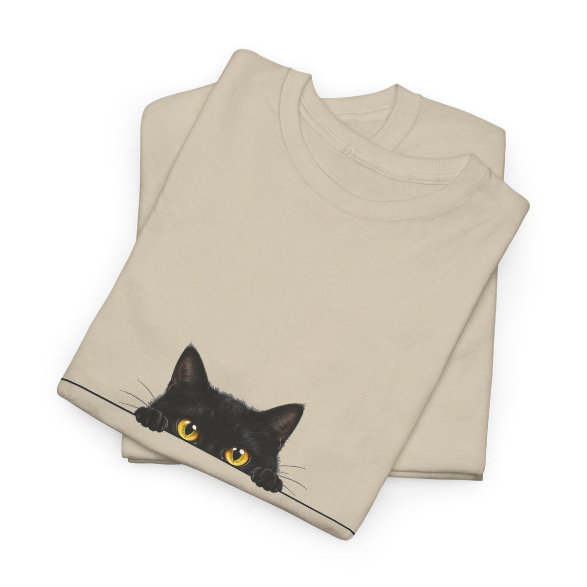 Peeking Black Cat T-Shirt Amber Eyes Over Ledge Funny Cat Lover Tee